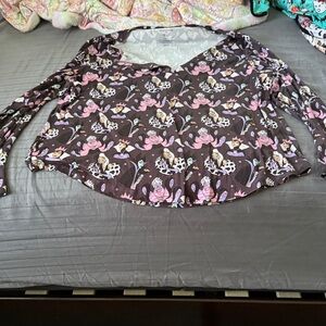 Floral Long Sleeve Top - Pink and Black
